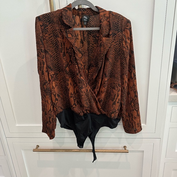 Bar III Python Print Surplice Bodysuit - Picture 1 of 3